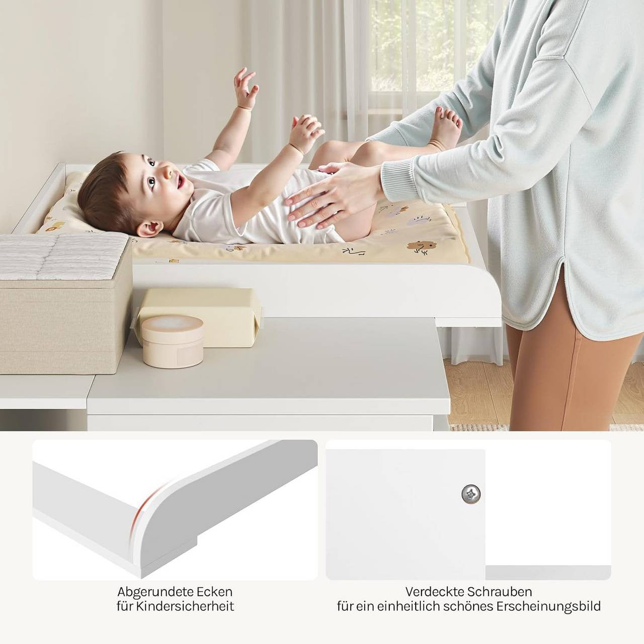 24goodz Changing Pad Table - Spacious and Comfortable Surface - High Protective Edges for Safety - E1-MDF - For Babies - White