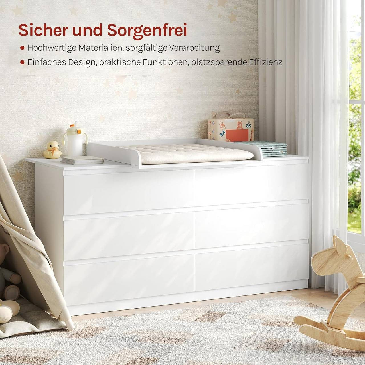 24goodz Changing Pad Table - Spacious and Comfortable Surface - High Protective Edges for Safety - E1-MDF - For Babies - White