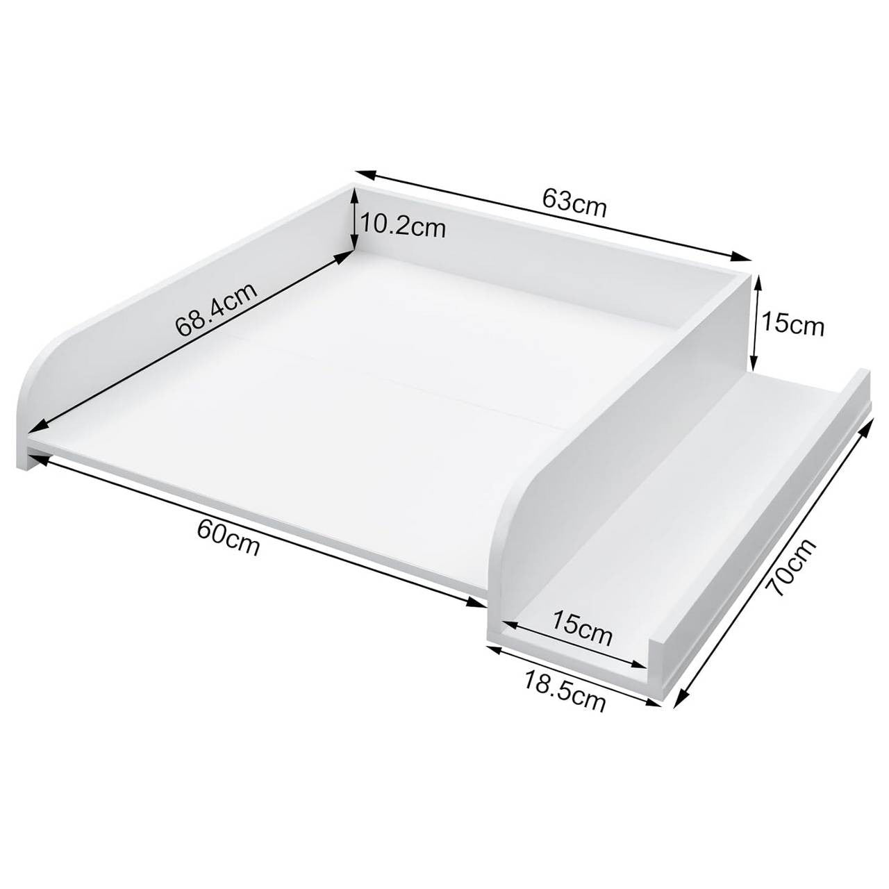24goodz Changing Pad Attachment - Universal Fit for Convenience - Safe Material - White - 80 x 16.5 x 70 cm