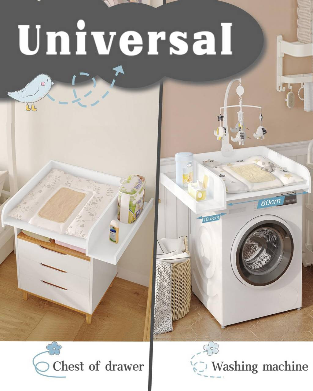 24goodz Changing Pad Attachment - Universal Fit for Convenience - Safe Material - White - 80 x 16.5 x 70 cm