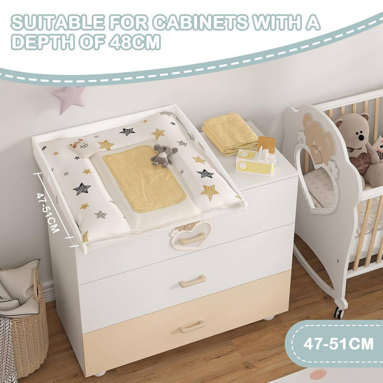 24goodz Universal Changing Topper - Safe Design with Side Walls - E1 MDF - For Babies - White 70x10x75 cm