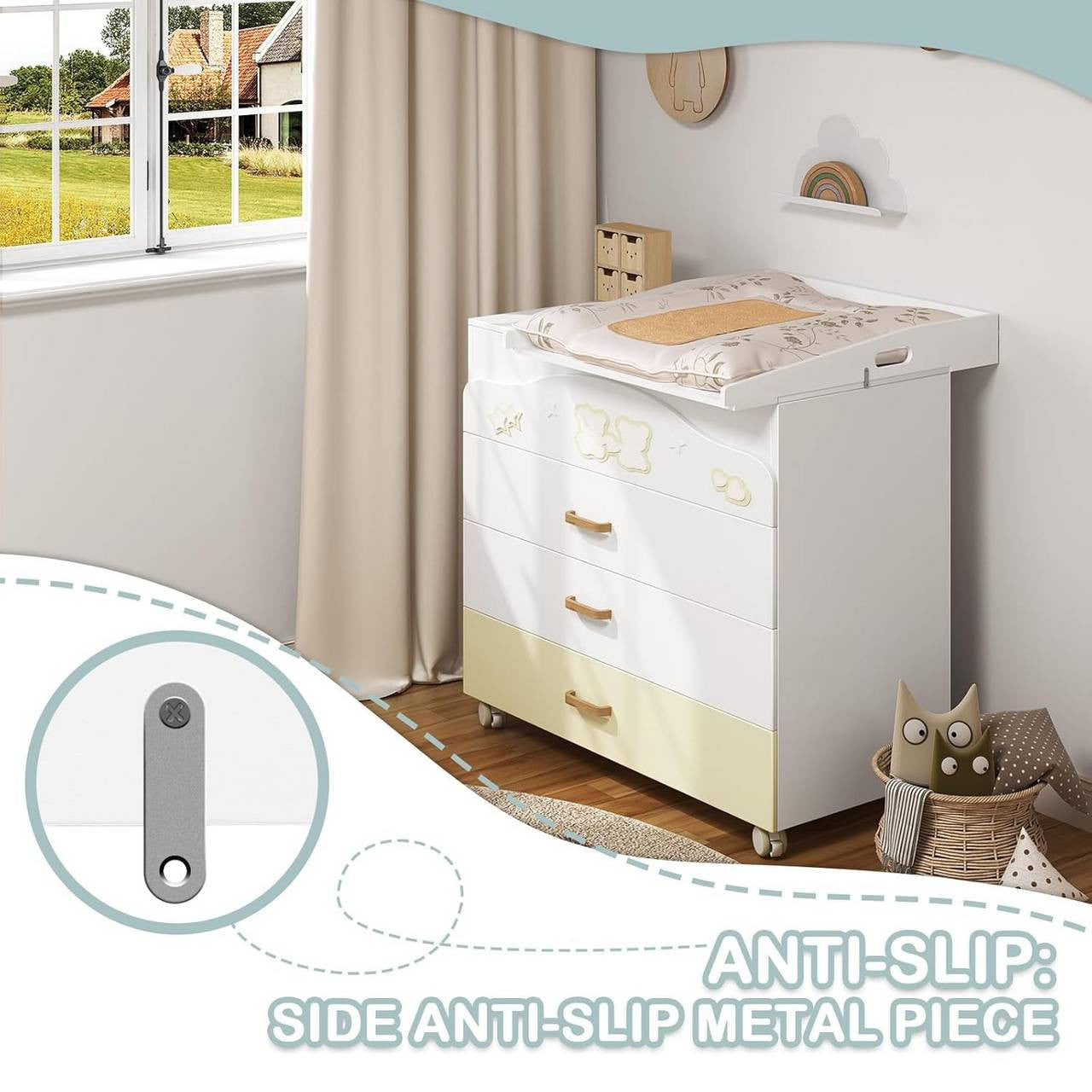 24goodz Universal Changing Topper - Safe Design with Side Walls - E1 MDF - For Babies - White 70x10x75 cm