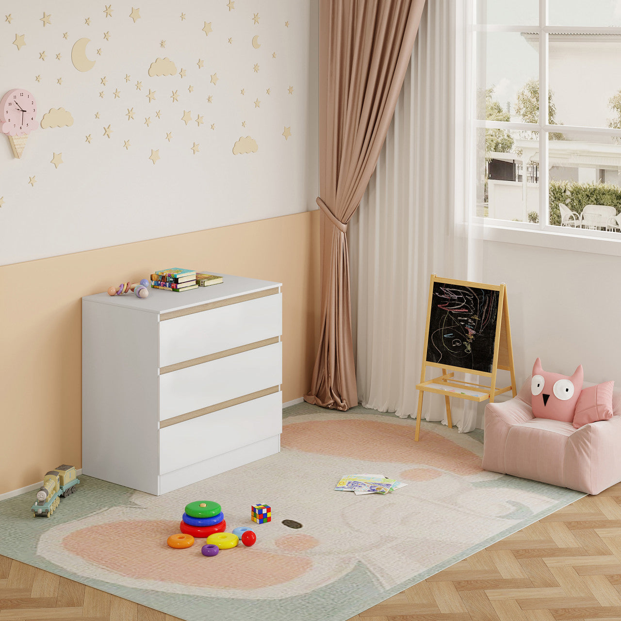 24goodz Baby Changing Table with 3 Drawers - Ample Storage Space - Durable and Safe - E1 Wood Material - White - 80 x 78 x 48 cm