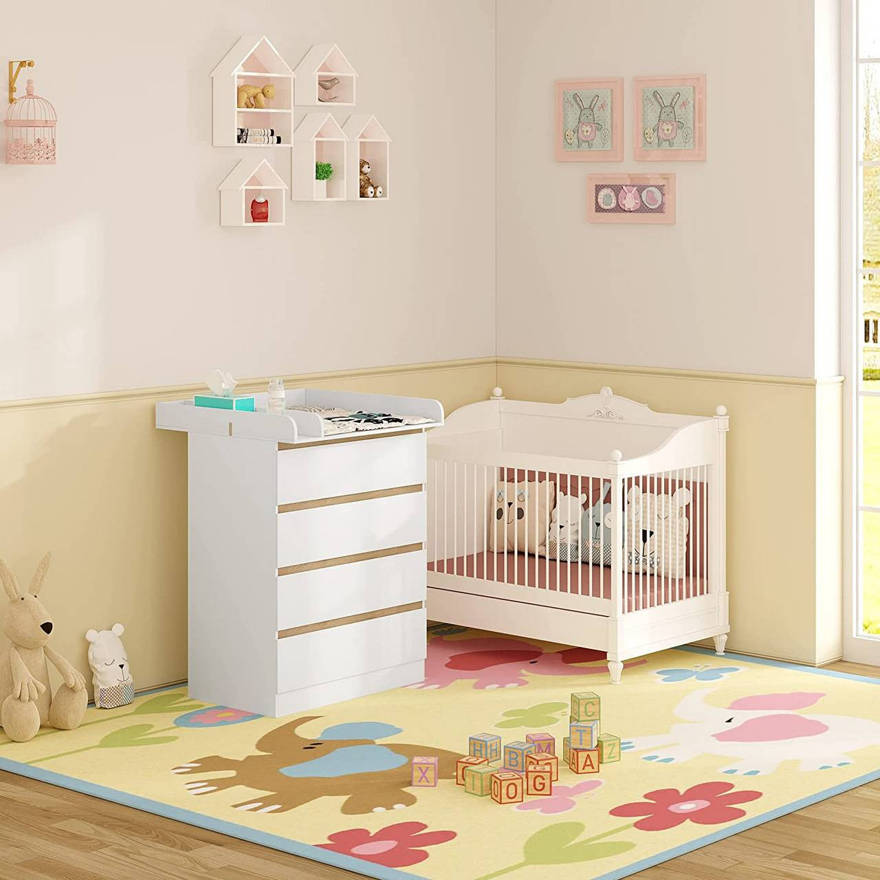 24goodz Changing Table with Removable Changing Top - Comfortable Height for Easy Access - MDF - For Parents - White - ws