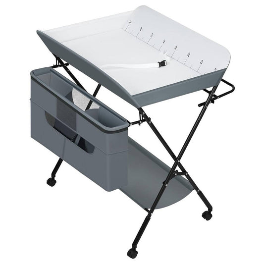 24goodz Folding Changing Table - Safe and Stable Design - Adjustable Height - Metal and Oxford Fabric - For New Parents - Grey