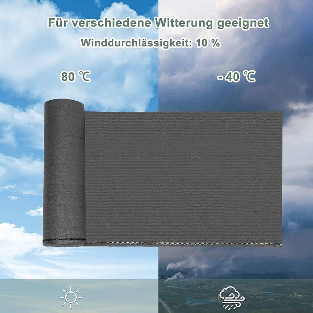 24goodz Privacy Screen Shade Net with Cable Ties - Durable and Breathable - HDPE - For Balconies and Gardens - Anthracite 1.2 x 6 m