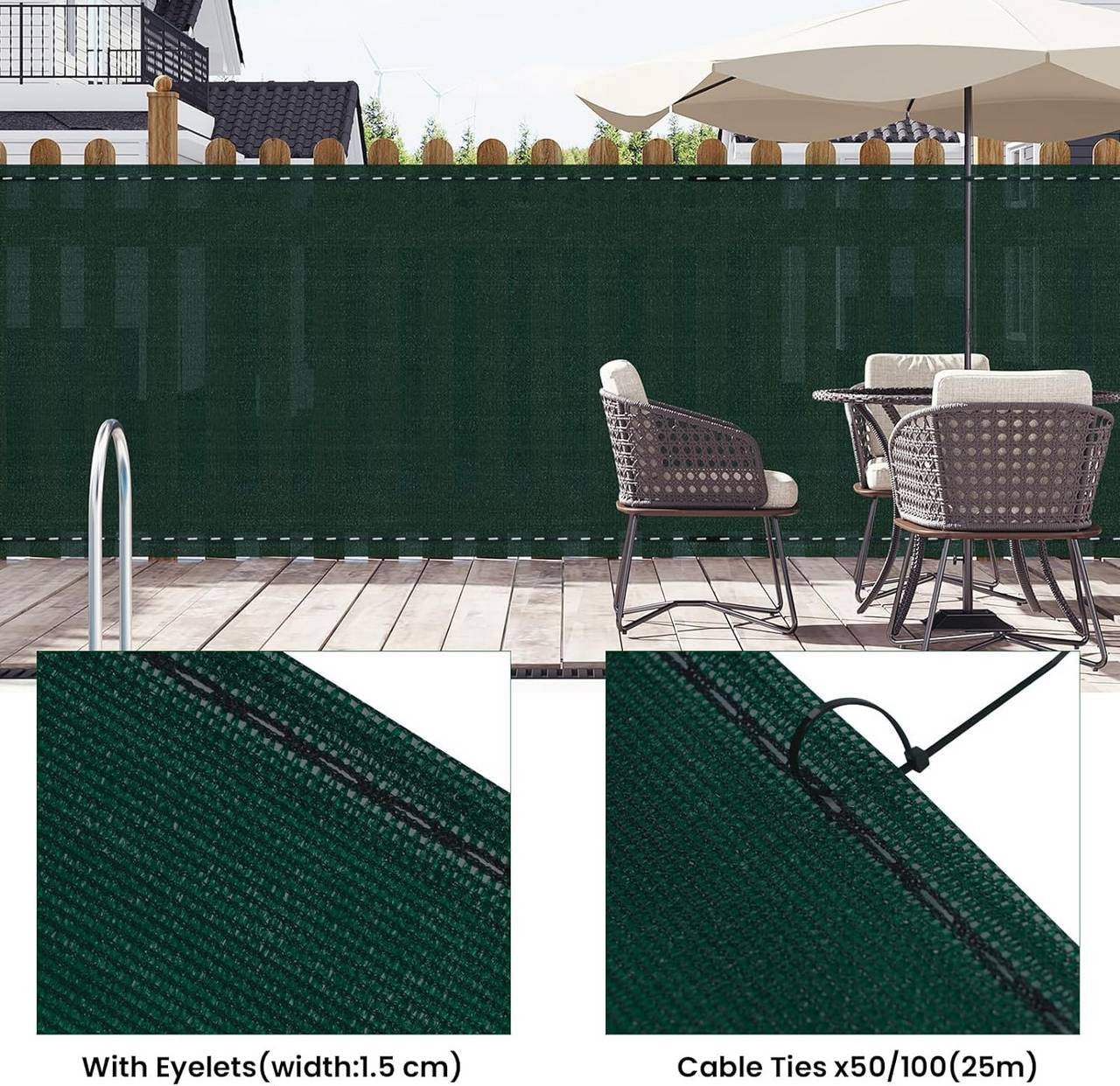 24goodz Privacy Screen - High UV Protection - Durable and Weather-Resistant - HDPE - For Gardens and Patios - Green 2 x 10 m
