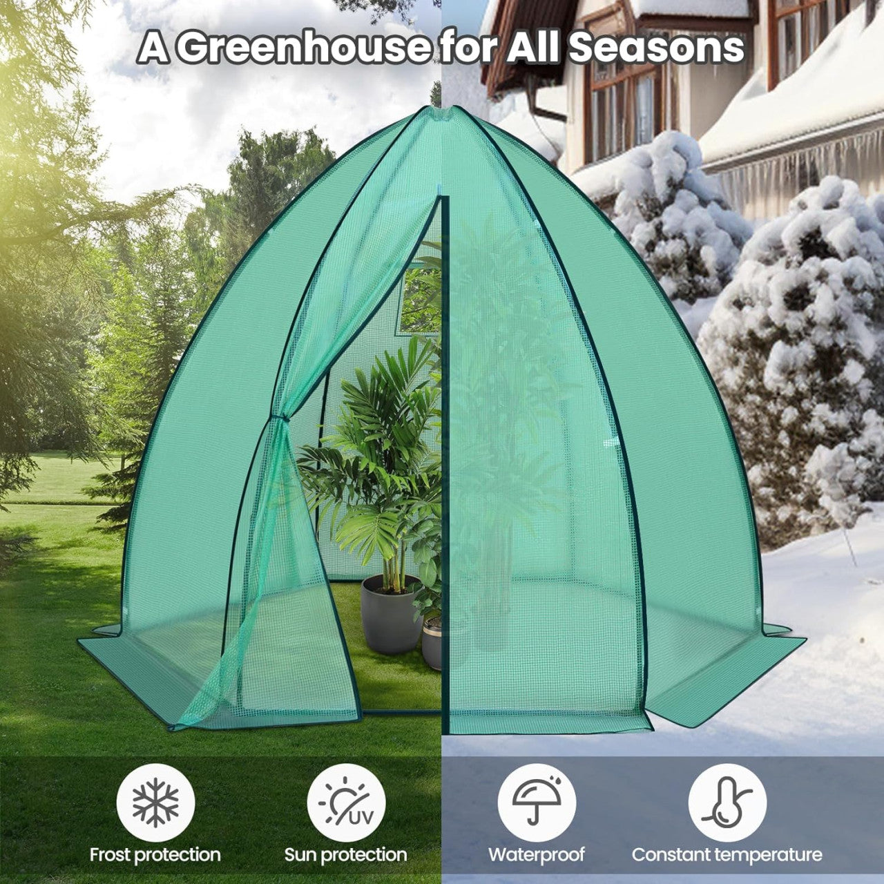 24goodz Greenhouse Tent - Comprehensive Protection - Robust and Durable - 140 g/m2 PE - For Garden Enthusiasts - White/Green