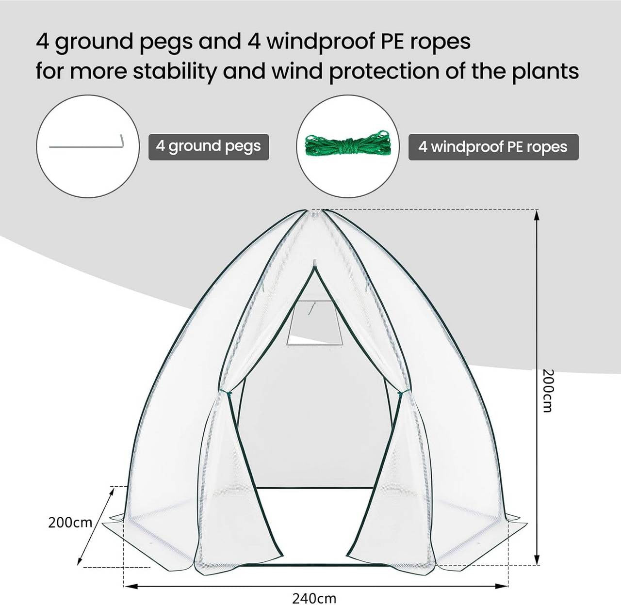 24goodz Greenhouse Tent - Comprehensive Protection - Robust and Durable - 140 g/m2 PE - For Garden Enthusiasts - White/Green 240x200cm