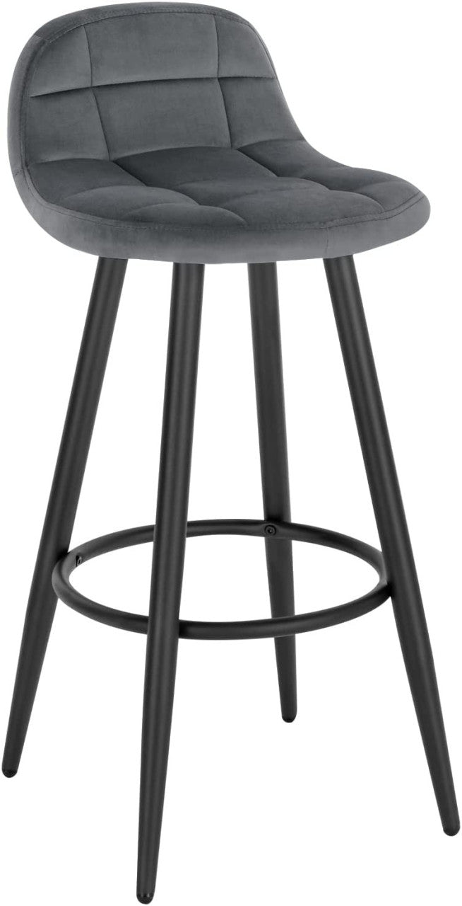 24goodz Velvet Bar Stool - Comfortable Seating - Sturdy Metal Frame - Velvet + Metal - Dark Grey - dgr