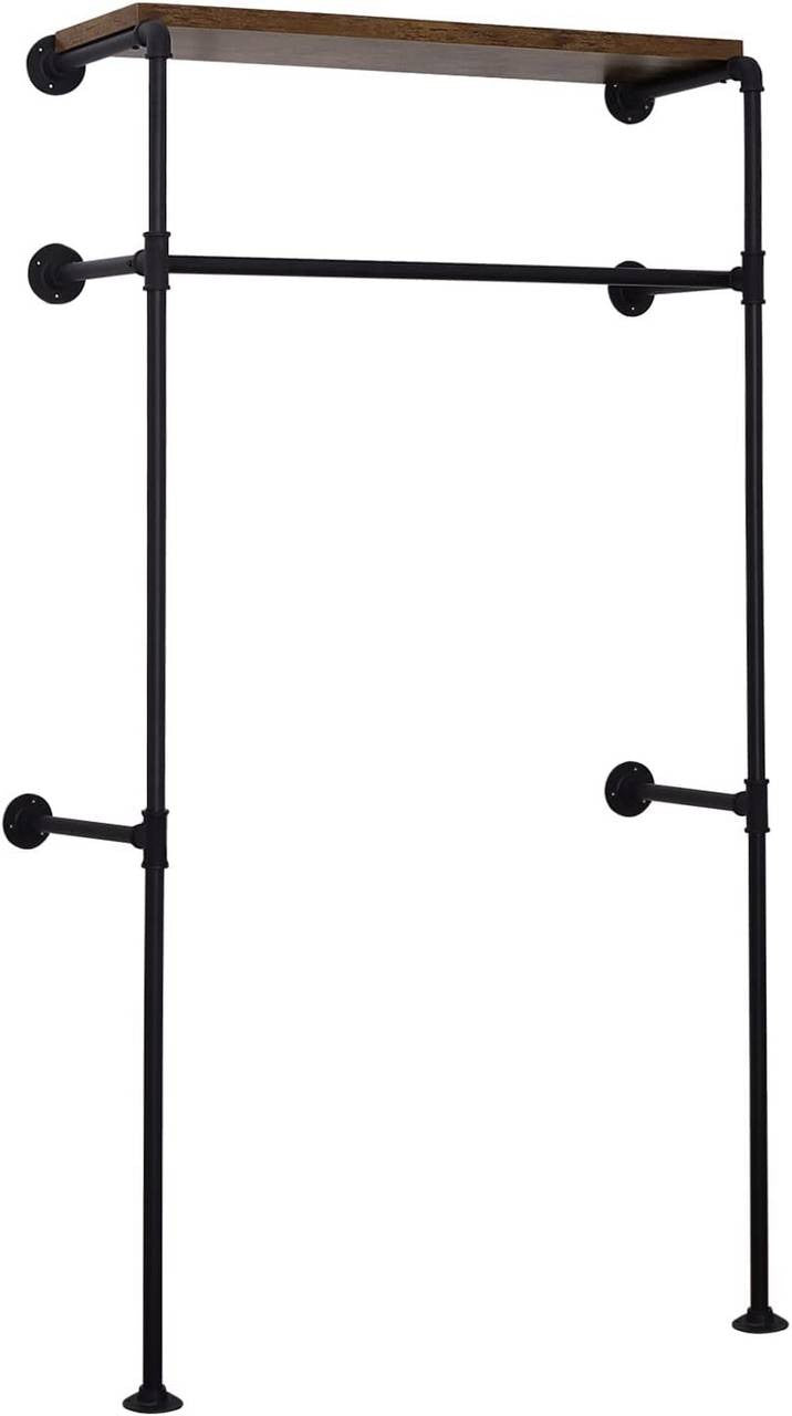 24goodz Industrial Style Clothes Rail - Robust and Stable - MDF + Metal - Black + Vintage Wood Grain - 103x35x187cm - shei