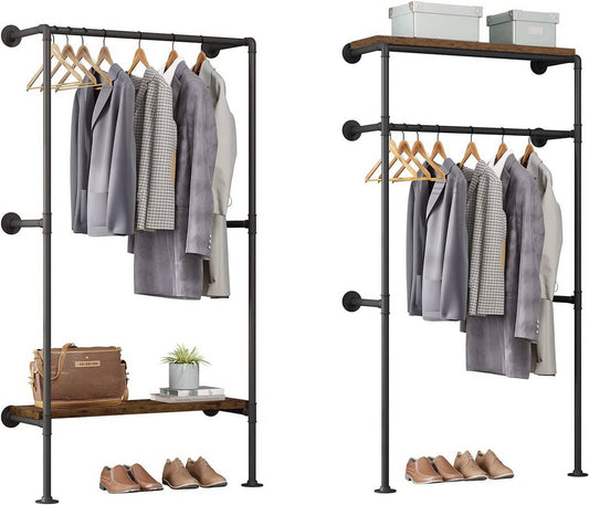 24goodz Industrial Style Clothes Rail - Space-Saving Design - Robust and Stable - MDF + Metal - Black + Vintage Wood Grain - 103x35x187 cm
