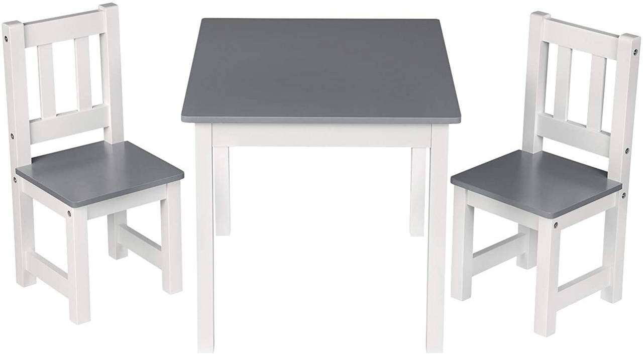 24goodz Kids Table and Chair Set - Spacious Design for 4 Children - High-Quality MDF - For Children from 2 Years - White/Grey