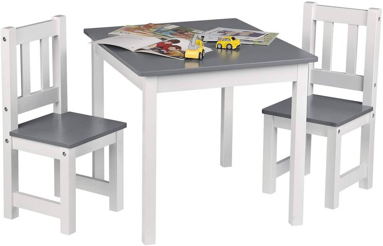 24goodz Kids Table and Chair Set - Spacious Design for 4 Children - High-Quality MDF - For Children from 2 Years - White/Grey